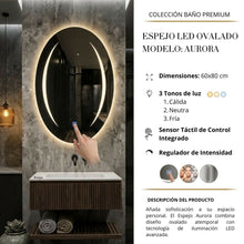 ESPEJO OVALADO AURORA LUZ LED 60X80