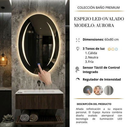 ESPEJO OVALADO AURORA LUZ LED 60X80
