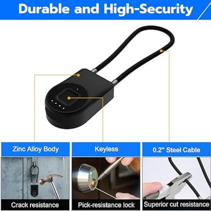 Candado de cable de huellas dactilares, grillete de 3.6 pulgadas de largo