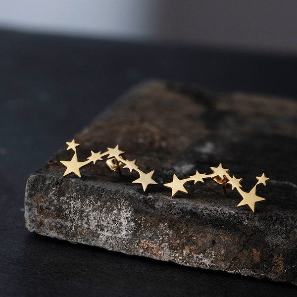 Aretes de acero inoxidable 6 estrellas dorado