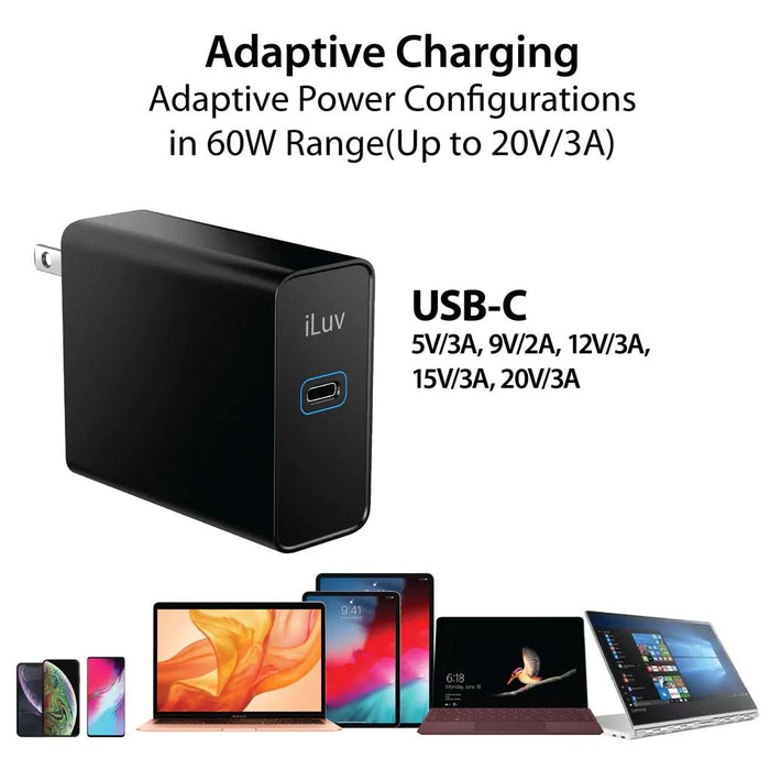 iLuv Wall Charger 60W USB-C Power Delivery Black