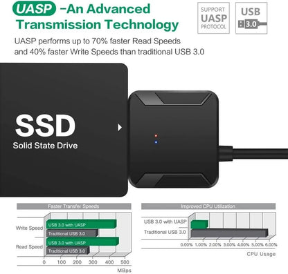 Adaptador SATA a USB 3.0 con Fuente de Alimentación | Para HDD/SSD 2.5" y 3.5"