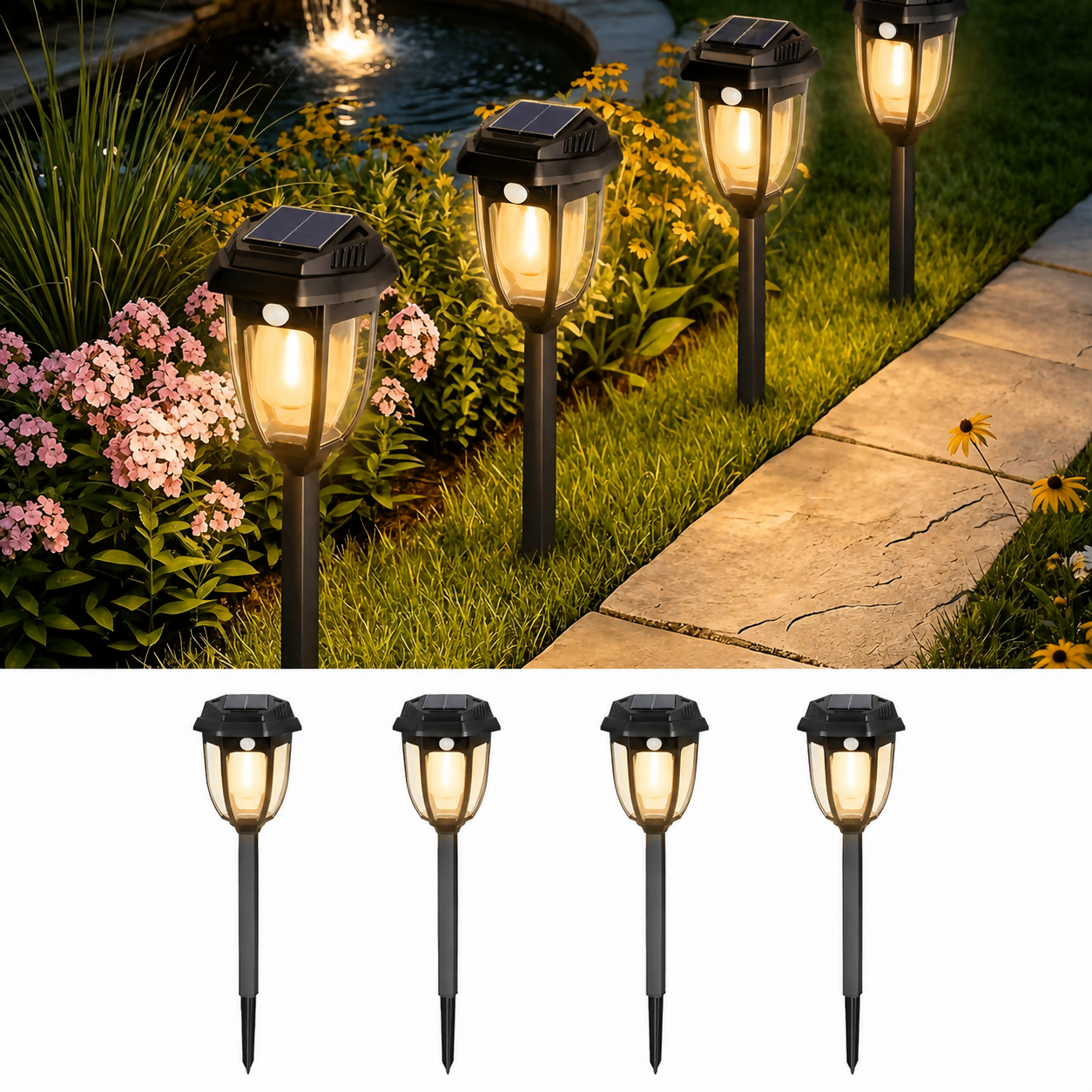 Farol solar para pared y estaca set de 4 piezas