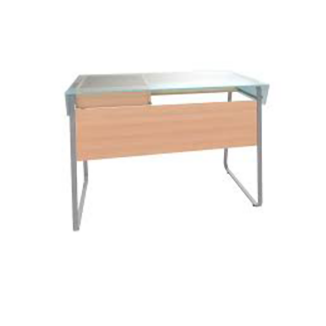 Glass-top computer desk Sgl Lvl Sycamore