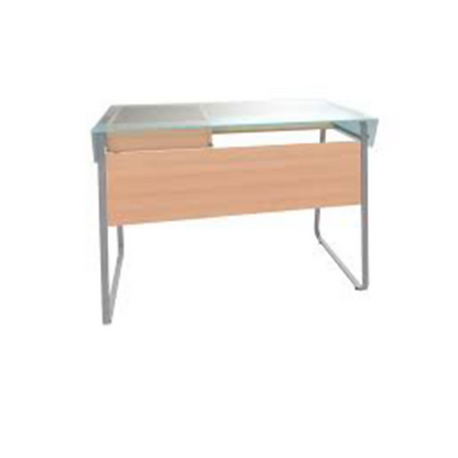 Glass-top computer desk Sgl Lvl Sycamore