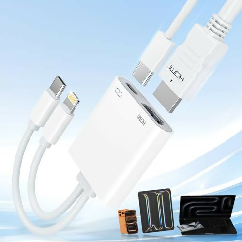 Adaptador 2 en 1 USB-C y Lightning a HDMI para iPhone/iPad/TV