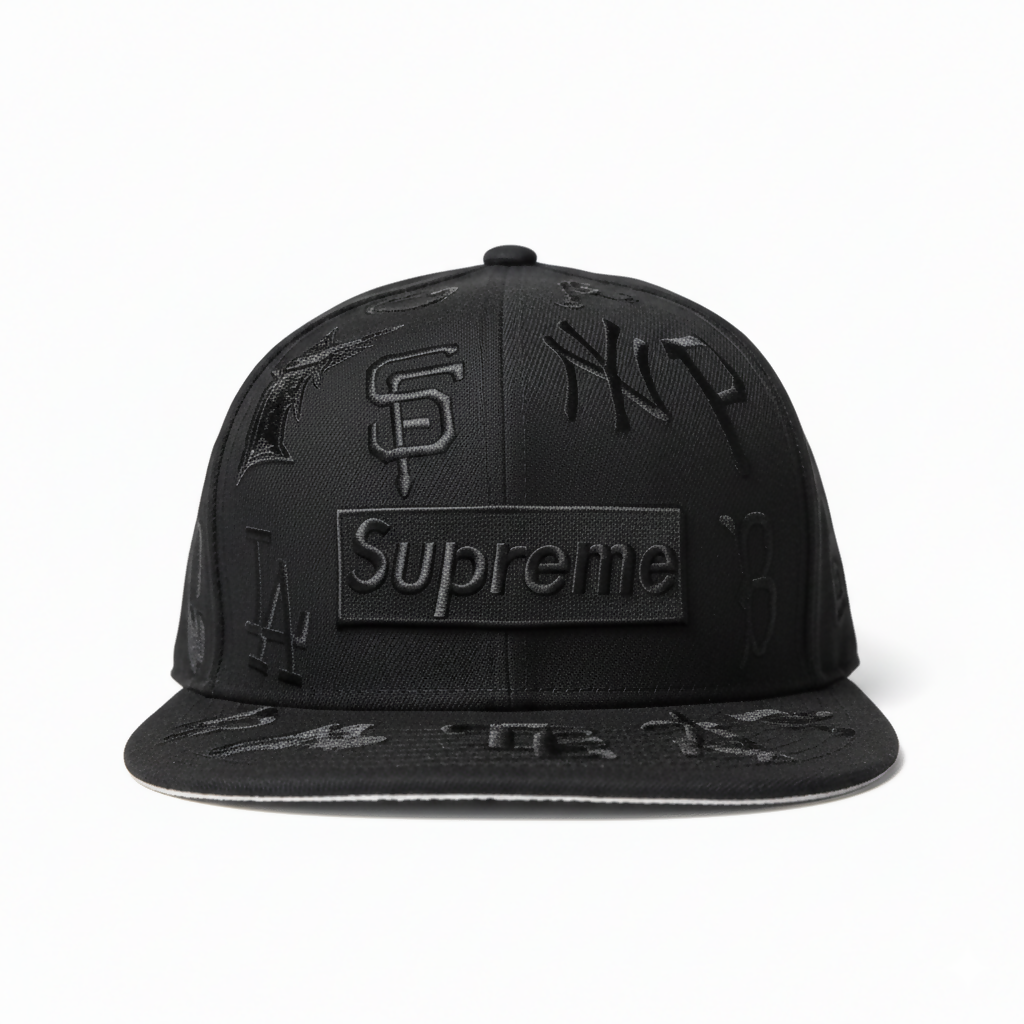 Gorra Supreme x MLB All Over 59FIFTY – Black on Black Edition