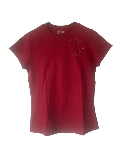 Blusa roja de corazón manga corta Talla S