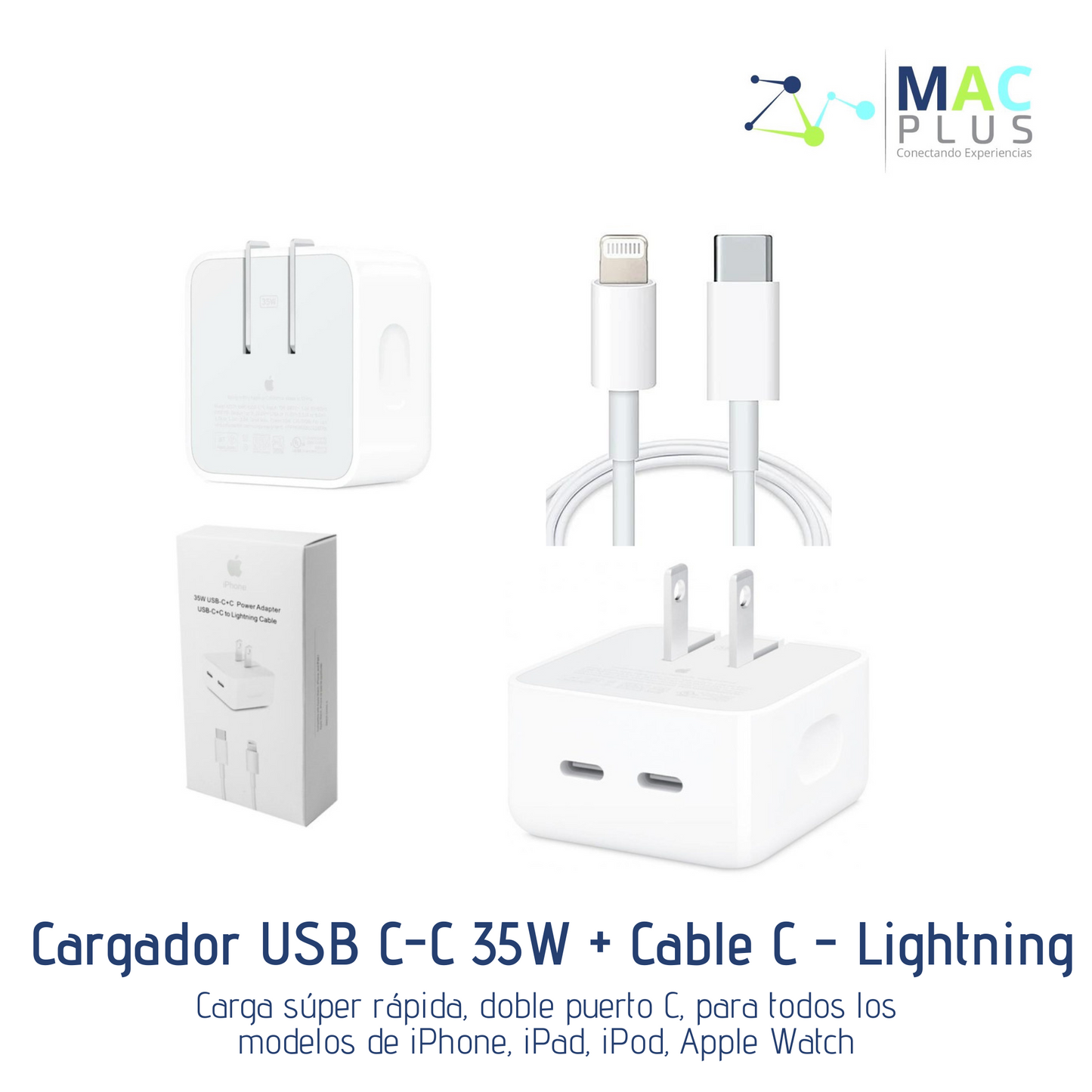 Cargador Apple USB C-C 35W + Cable C - Lightning