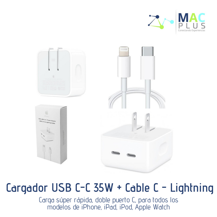 Cargador Apple USB C-C 35W + Cable C - Lightning