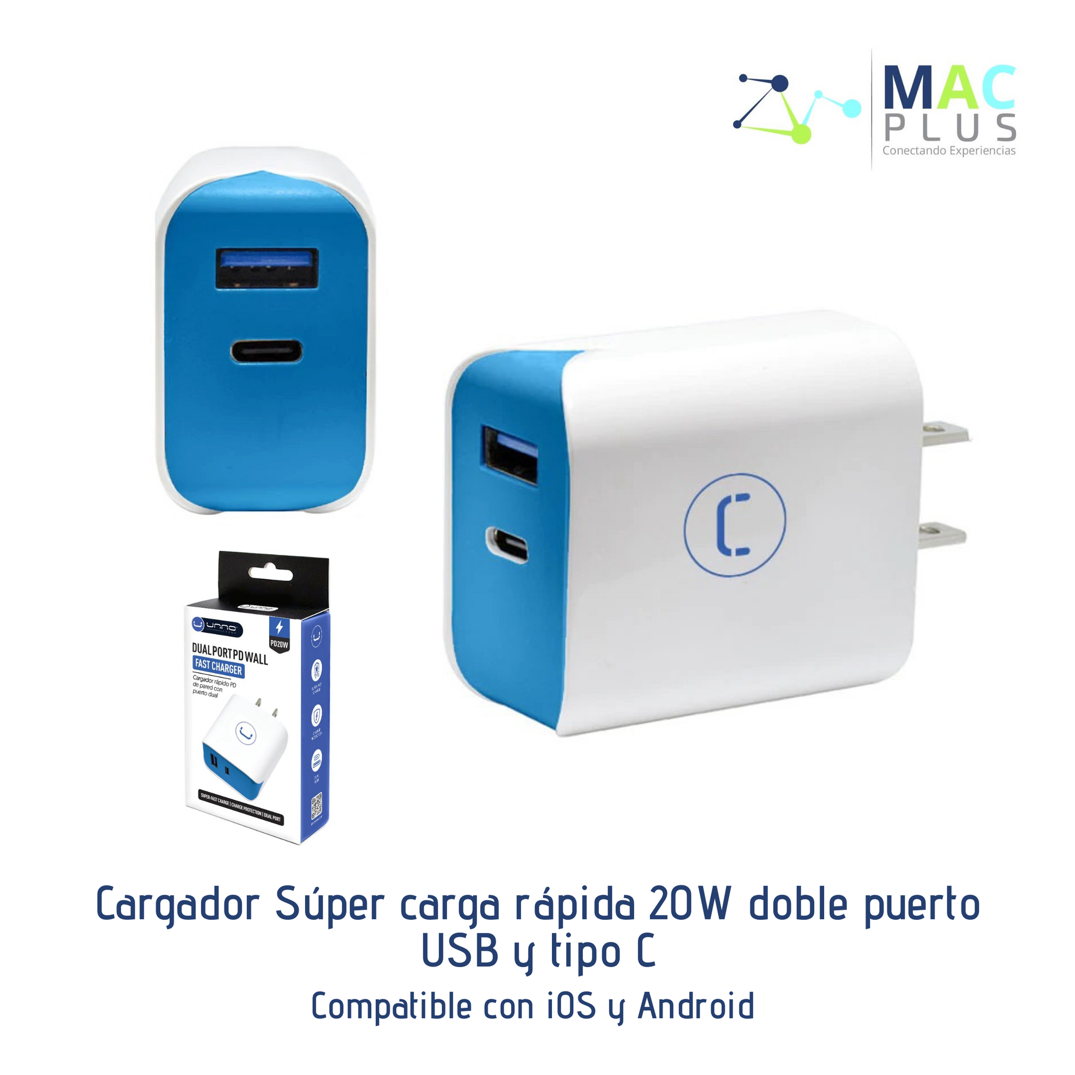 Cargador Súper carga rápida 20W doble puerto USB y tipo C — AeroMall ...