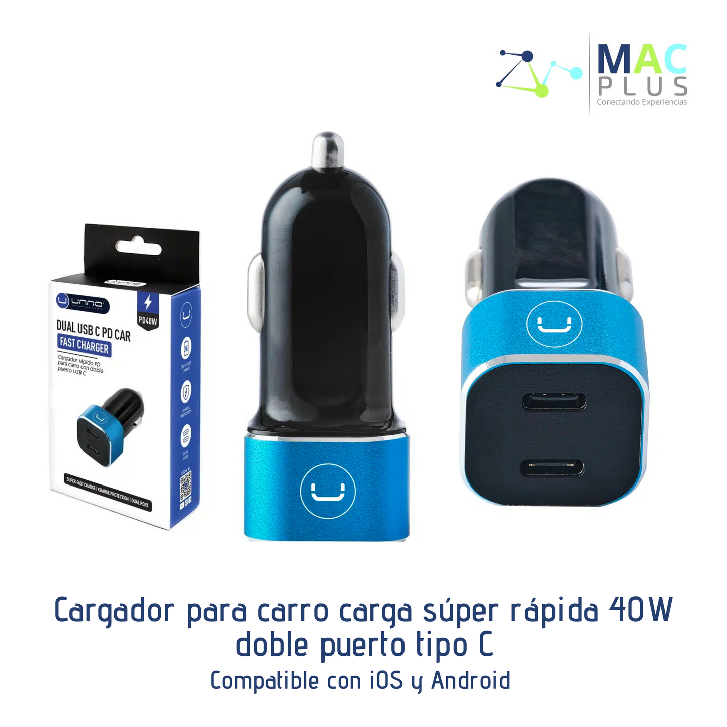 Cargador para carro carga súper rápida 40W doble puerto tipo C