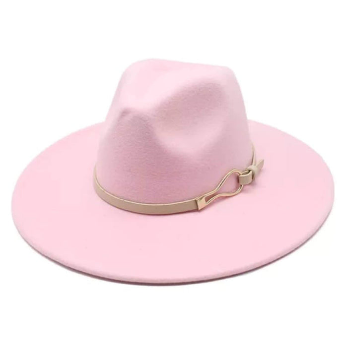 Sombrero fedora de poliester y algodón, color rosado.