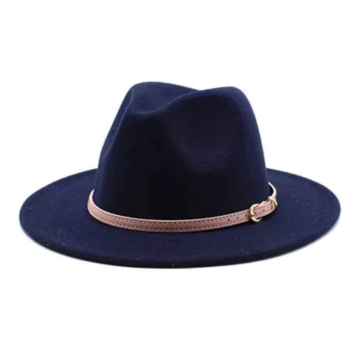 Sombrero fedora de poliester y algodón, color azul 2.