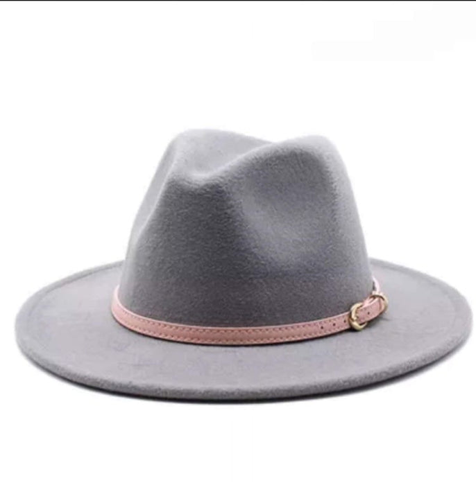 Sombrero fedora de poliester y algodón, color gris.