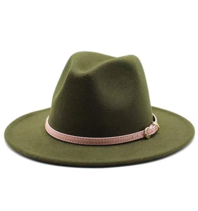 Sombrero fedora de poliester y algodón, color verde muzgo.