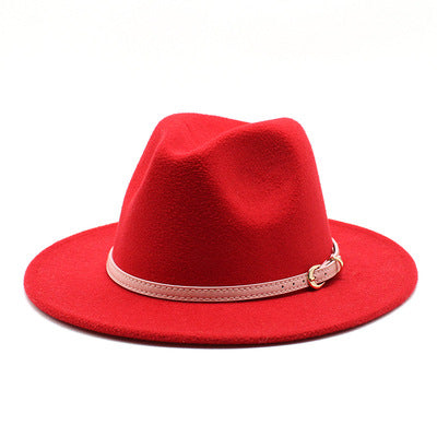 Sombrero fedora de poliester y algodón, color rojo.