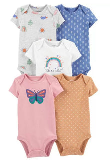 Set de 5 mamelucos arcoiris marca Carter's para niña