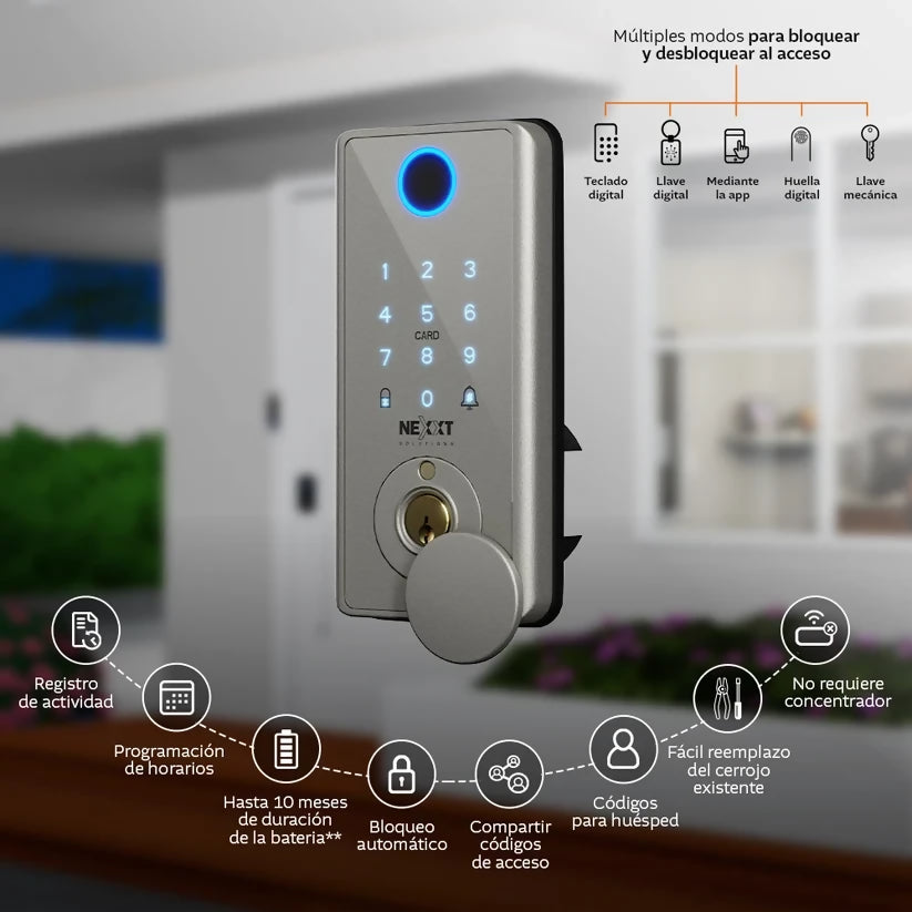 Cerradura Inteligente Wi-Fi de Acero Inoxidable — 5 Modos de Acceso, Huella Dactilar, IP65 | Nexxt NHS-D150