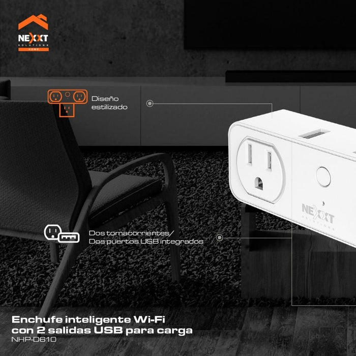 Nexxt Smart Wi-Fi Surge Protector Dual plug with USB charging ports