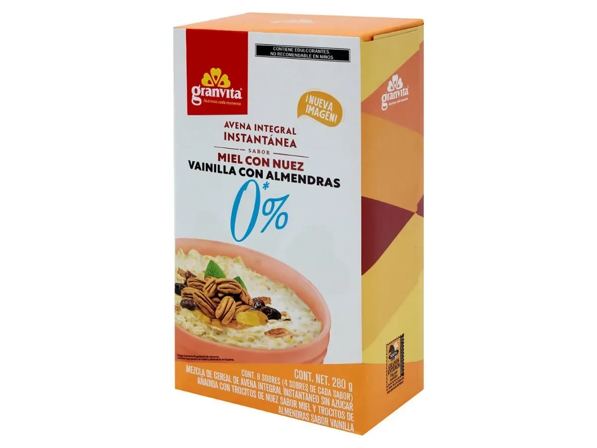 AVENA INSTANTANEA 0% SIN AZUCAR - Miel con nuez y Vainilla con almendras caja 280g (GRANVITA)
