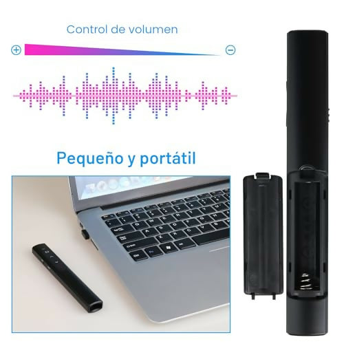 Control Remoto Inalámbrico para Presentaciones — Clicker con Puntero Láser Rojo, Hipervínculo y Control de Volumen