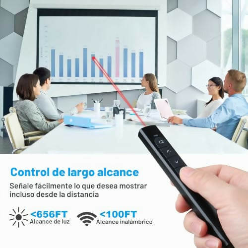 Control Remoto Inalámbrico para Presentaciones — Clicker con Puntero Láser Rojo, Hipervínculo y Control de Volumen