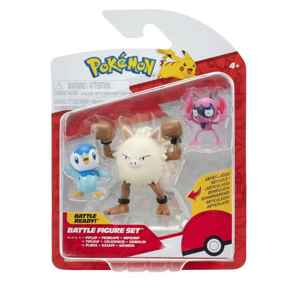 Pokemon Battle Figure Set Piplup + Primeape + Impidimp Action Figure.