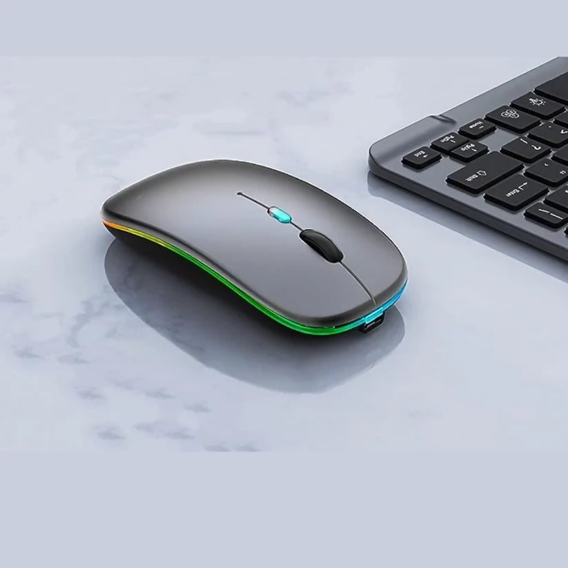 Mouse Bluetooth inalámbrico, mouse recargable LED delgado