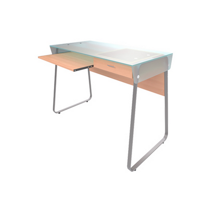 Glass-top computer desk Sgl Lvl Sycamore