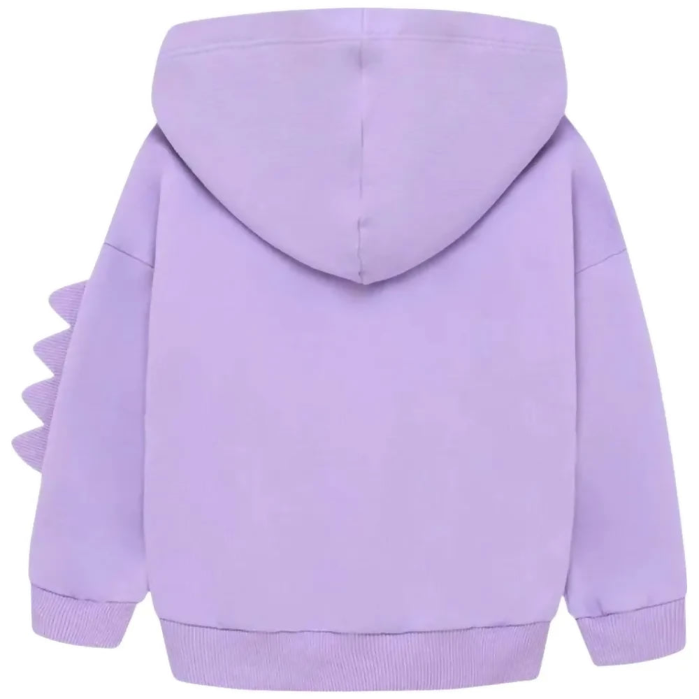 Sudadera con gorro, color morada con estampado de dinosaurio