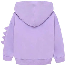 Sudadera con gorro, color morada con estampado de dinosaurio