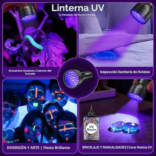 Linterna UV Luz Negra Vansky 51 LEDs — Detector de Orina de Mascotas, Manchas Secas y Chinches