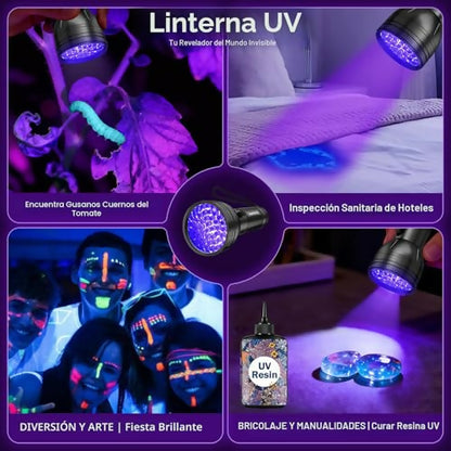 Linterna UV Luz Negra Vansky 51 LEDs — Detector de Orina de Mascotas, Manchas Secas y Chinches