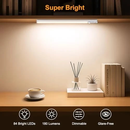 Luces LED Bajo Gabinete 10.2" Recargables - Pack 2, Sensor de Movimiento, 3 Colores, 5 Brillos