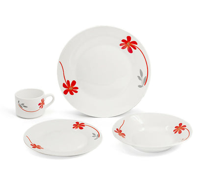 Set de platos cerámicos con flores rojas