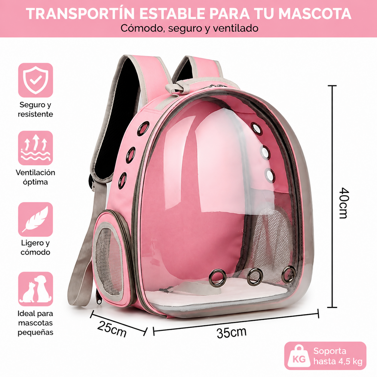 Transportador de mascotas tipo mochila