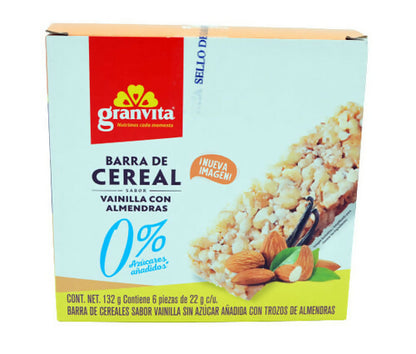BARRAS DE CEREAL 0% SIN AZUCAR - Vainilla con almendras 132g