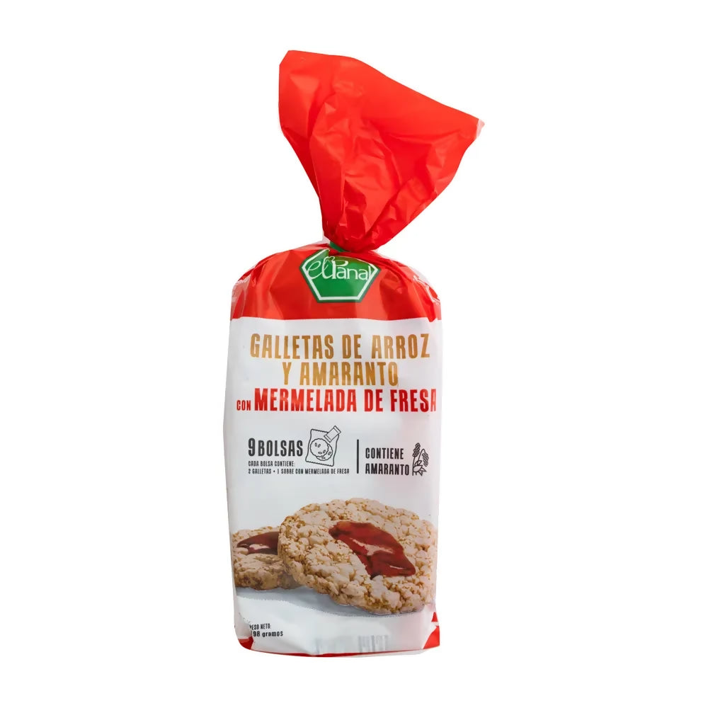 GALLETA DE ARROZ Y AMARANTO CON FRESA (PAQUETE CON 9 GALLETAS DOBLES) - EL PANAL