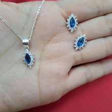 Juego aretes mas dije y cadena azul 5ocm plata 925 jueg06
