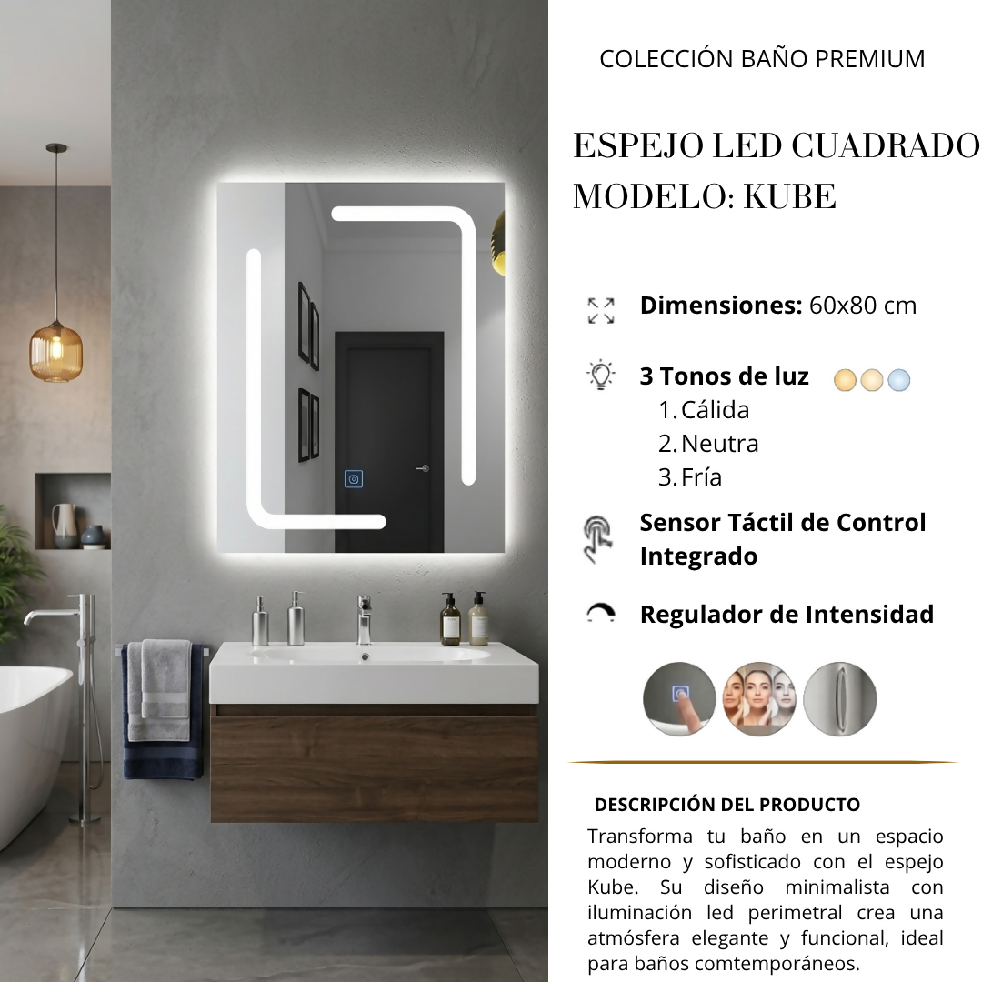 ESPEJO KUBE LUZ LED 60X80