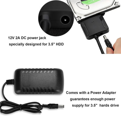 Adaptador SATA a USB 3.0 con Fuente de Alimentación | Para HDD/SSD 2.5" y 3.5"