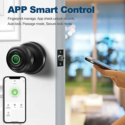 Cerradura de puerta de huellas dactilares, cerradura inteligente biométrica, perilla de puerta con control de aplicación
