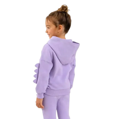 Sudadera con gorro, color morada con estampado de dinosaurio