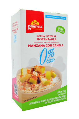 AVENA INSTANTANEA 0% SIN AZUCAR - Manzana con canela caja 280g - 8 sobres de 35 grs c/u (GRANVITA)
