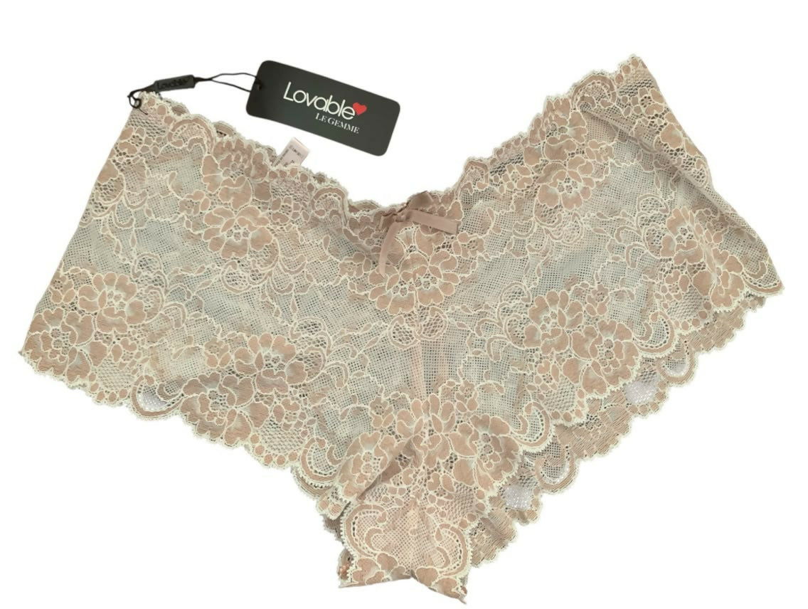 Panty nude y blanco de encaje Talla L
