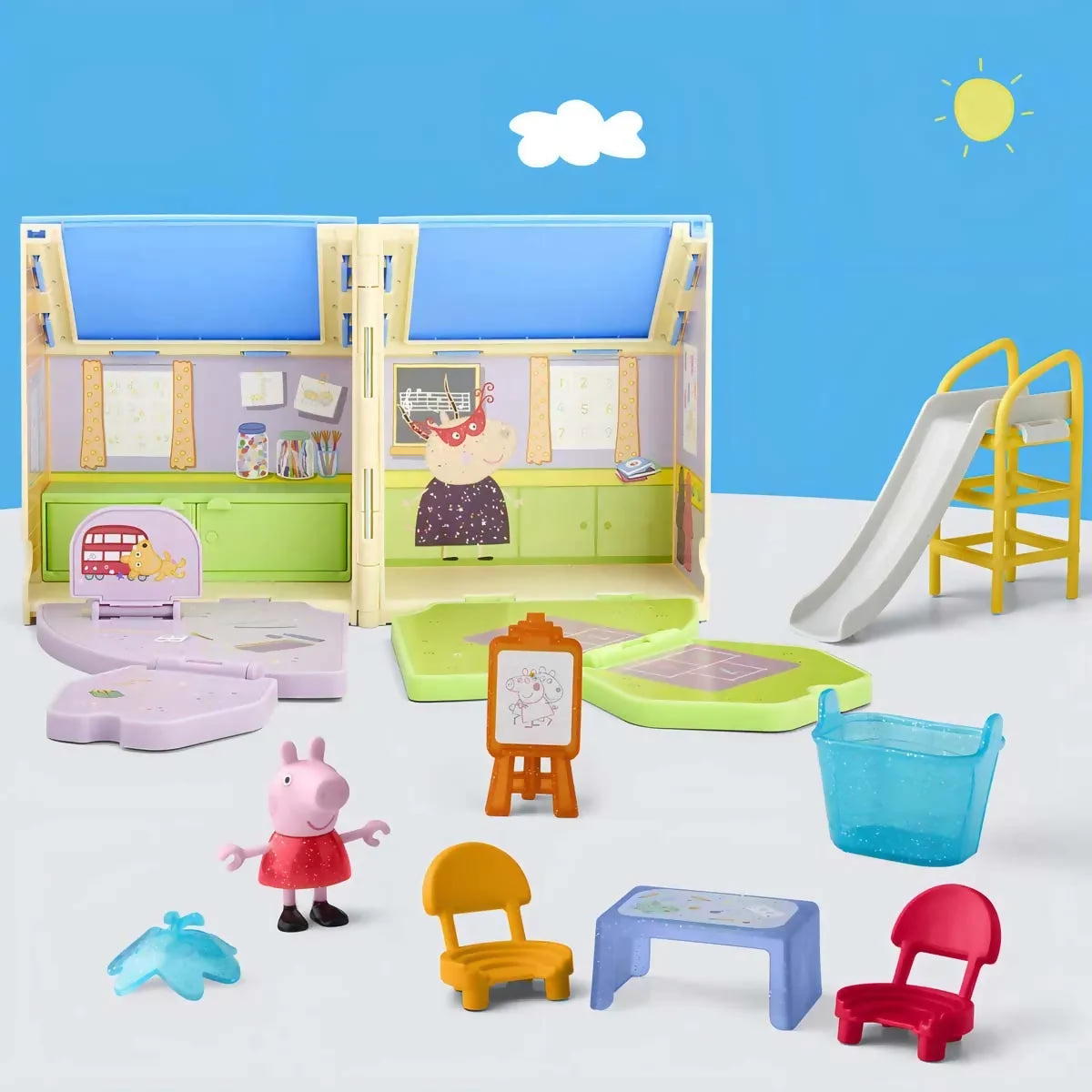 Peppa Pig Pop-Open Playgroup Playset con figura.