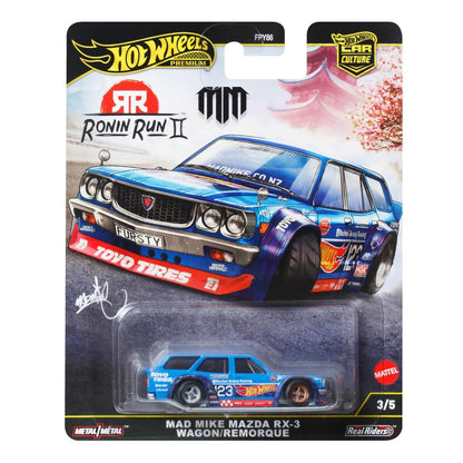 Hot Wheels Premium Mad Mike Mazda RX-3 Wagon Remorque.