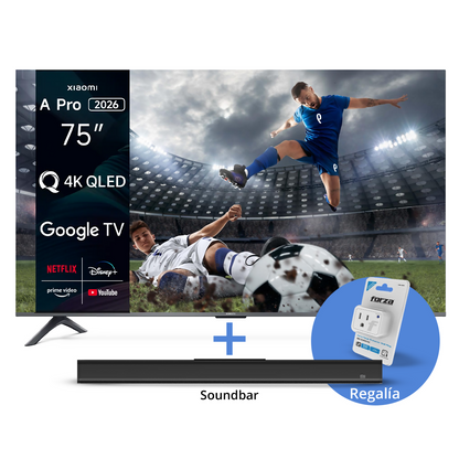 KIT XIAOMI TV A PRO 75 QLED + BARRA DE SONIDO + PROTECTOR FORZA