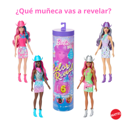 Barbie Color Reveal con 6 sorpresas, serie Disco Star con brillo metálico (Muñeca Sorpresa).